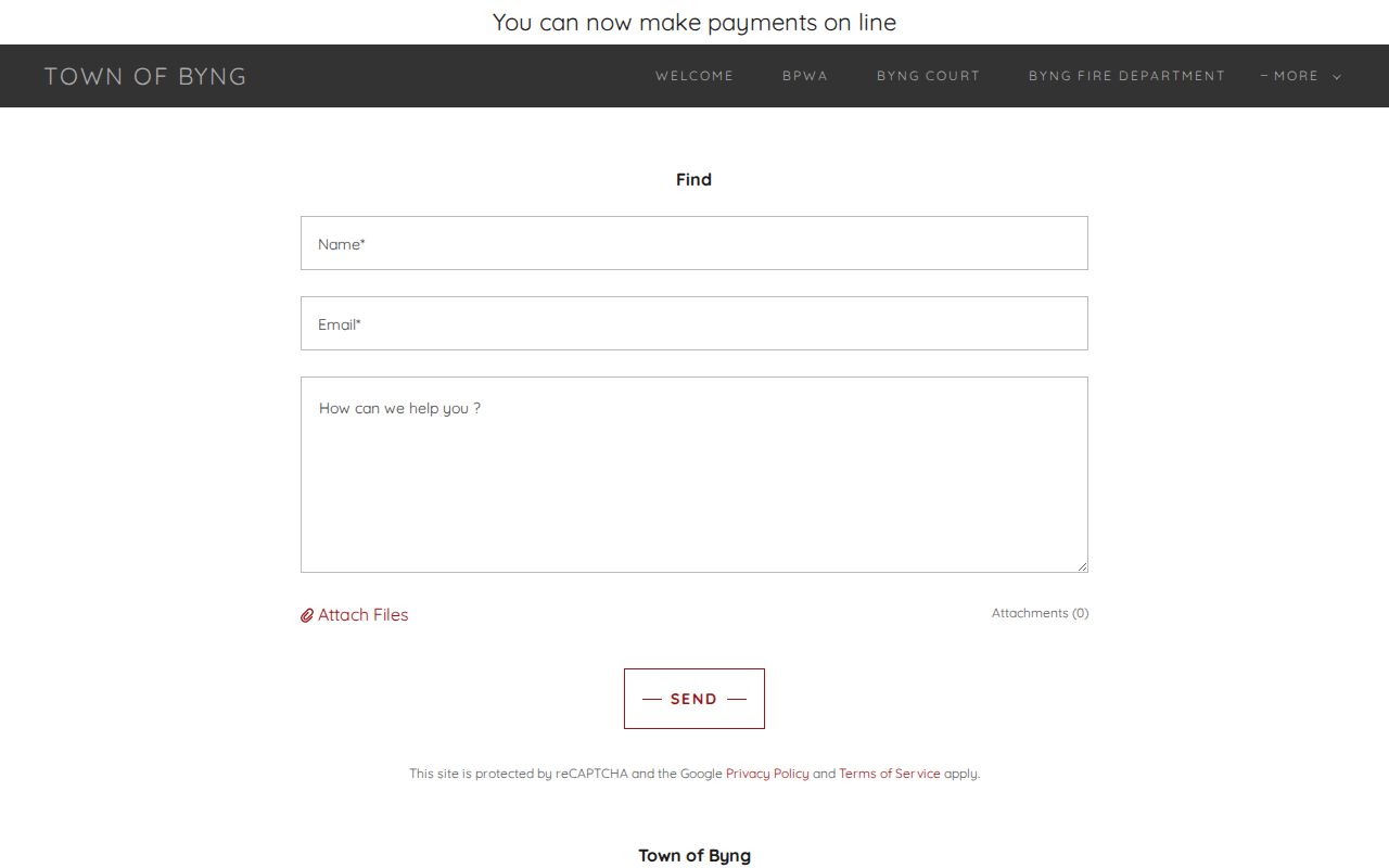 Town of Byng municipal contact page for Byng arrest-record requests