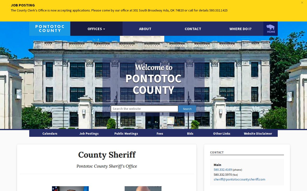 Pontotoc County Sheriff official booking and custody records page