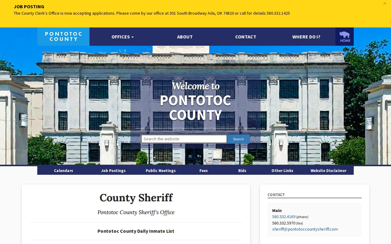 Pontotoc County Daily Inmate List historical booking record table